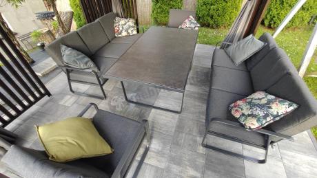 Grafitowe meble metalowe na taras dla 8 osób z 2 sofami Ater Grande - Dark Grey