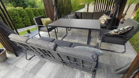 Grafitowe meble metalowe na taras dla 8 osób z 2 sofami Ater Grande - Dark Grey