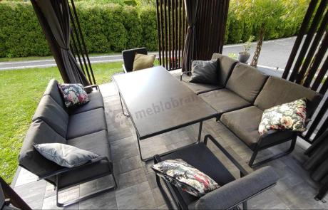 Grafitowe meble metalowe na taras dla 8 osób z 2 sofami Ater Grande - Dark Grey
