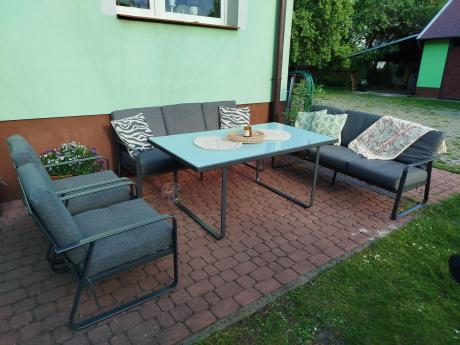 Grafitowe meble metalowe na taras dla 8 osób z 2 sofami Ater Grande - Dark Grey