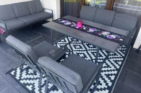 Grafitowe meble metalowe na taras dla 8 osób z 2 sofami Ater Grande - Dark Grey