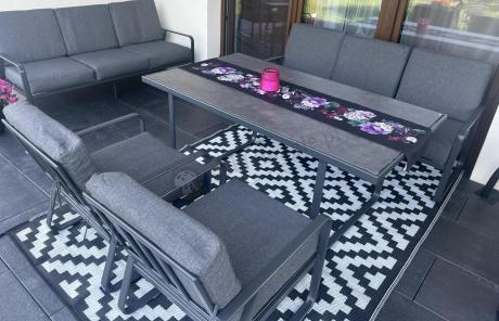 Grafitowe meble metalowe na taras dla 8 osób z 2 sofami Ater Grande - Dark Grey