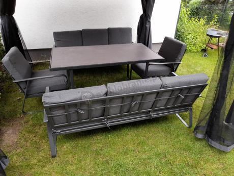 Grafitowe meble metalowe na taras dla 8 osób z 2 sofami Ater Grande - Dark Grey