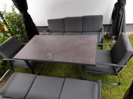 Grafitowe meble metalowe na taras dla 8 osób z 2 sofami Ater Grande - Dark Grey