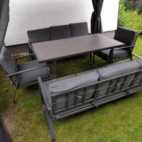 Grafitowe meble metalowe na taras dla 8 osób z 2 sofami Ater Grande - Dark Grey