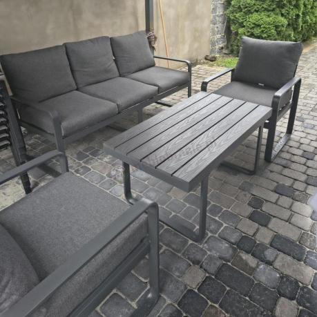 Grafitowe meble metalowe na taras z sofą i fotelami - Panaon Dining DG