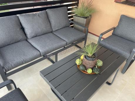 Grafitowe meble metalowe na taras z sofą i fotelami - Panaon Dining DG