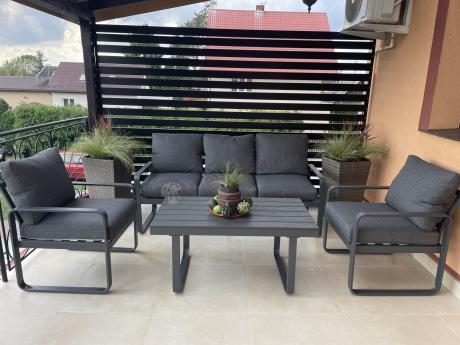 Grafitowe meble metalowe na taras z sofą i fotelami - Panaon Dining DG