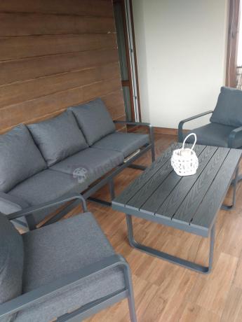 Grafitowe meble metalowe na taras z sofą i fotelami - Panaon Dining DG
