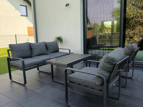 Grafitowe meble metalowe na taras z sofą i fotelami - Panaon Dining DG