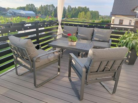 Grafitowe meble metalowe na taras z sofą i fotelami - Panaon Dining DG