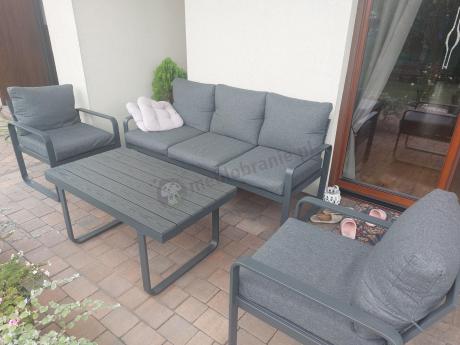 Grafitowe meble metalowe na taras z sofą i fotelami - Panaon Dining DG