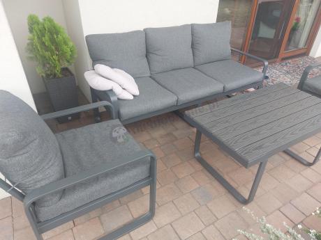 Grafitowe meble metalowe na taras z sofą i fotelami - Panaon Dining DG