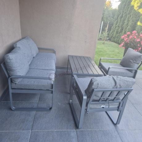 Grafitowe meble metalowe na taras z sofą i fotelami - Panaon Dining DG