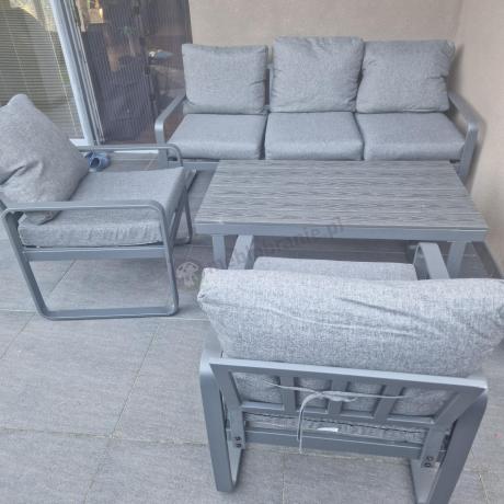 Grafitowe meble metalowe na taras z sofą i fotelami - Panaon Dining DG