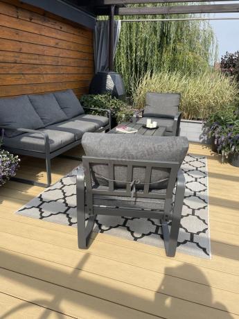 Grafitowe meble metalowe na taras z sofą i fotelami - Panaon Dining DG