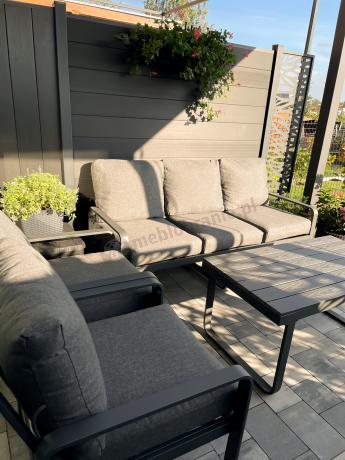 Grafitowe meble metalowe na taras z sofą i fotelami - Panaon Dining DG
