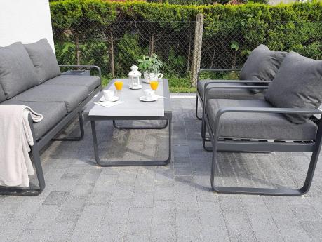 Grafitowe meble metalowe na taras z sofą i fotelami - Panaon Dining DG