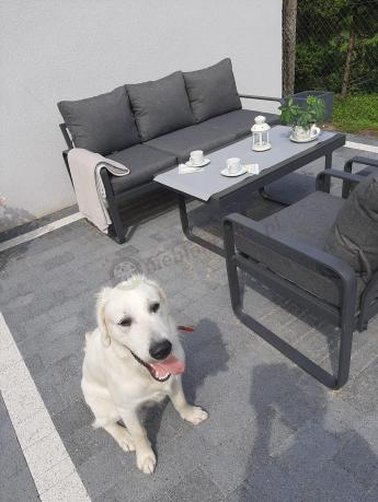 Grafitowe meble metalowe na taras z sofą i fotelami - Panaon Dining DG