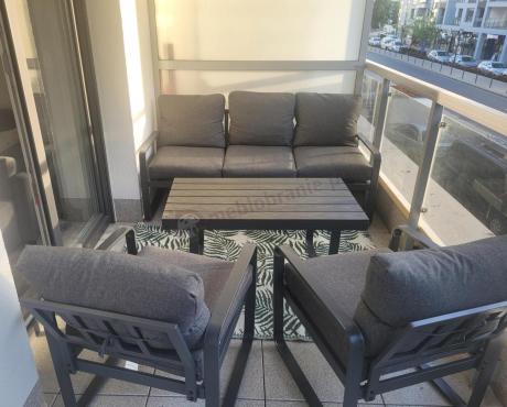 Grafitowe meble metalowe na taras z sofą i fotelami - Panaon Dining DG