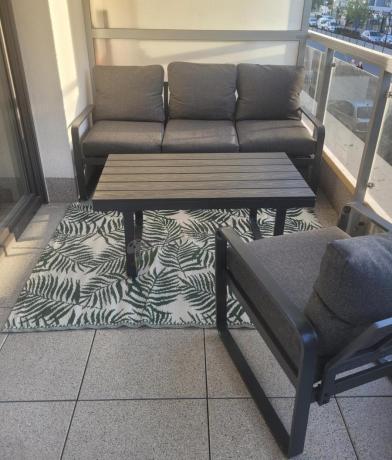 Grafitowe meble metalowe na taras z sofą i fotelami - Panaon Dining DG