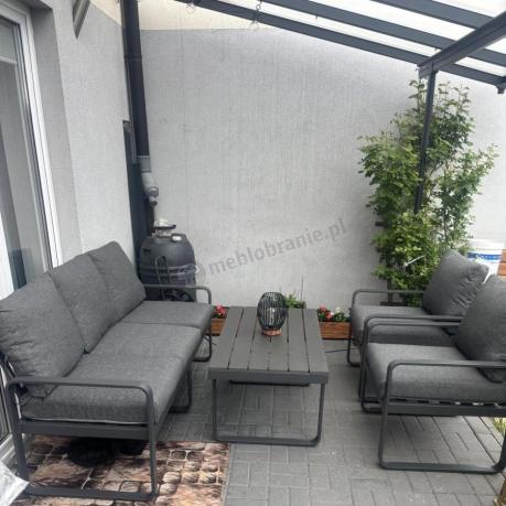 Grafitowe meble metalowe na taras z sofą i fotelami - Panaon Dining DG