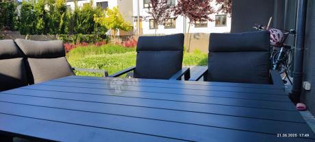 Grafitowe meble ogrodowe - narożnik modułowy, regulowane fotele i pufy - Renalo Corner XL