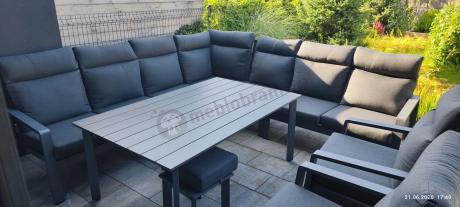 Grafitowe meble ogrodowe - narożnik modułowy, regulowane fotele i pufy - Renalo Corner XL