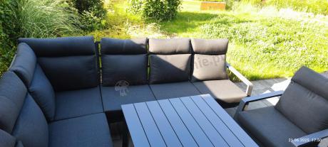 Grafitowe meble ogrodowe - narożnik modułowy, regulowane fotele i pufy - Renalo Corner XL