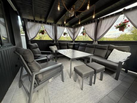 Grafitowe meble ogrodowe - narożnik modułowy, regulowane fotele i pufy - Renalo Corner XL