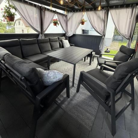 Grafitowe meble ogrodowe - narożnik modułowy, regulowane fotele i pufy - Renalo Corner XL