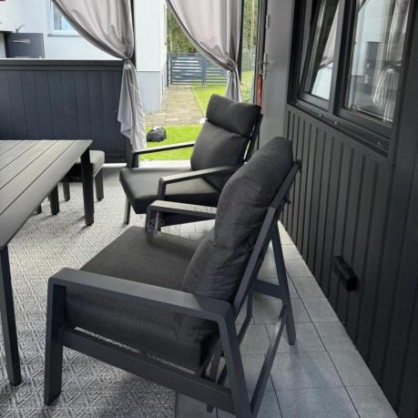 Grafitowe meble ogrodowe - narożnik modułowy, regulowane fotele i pufy - Renalo Corner XL