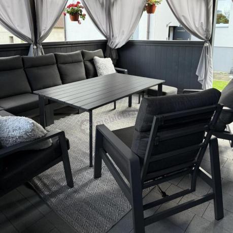 Grafitowe meble ogrodowe - narożnik modułowy, regulowane fotele i pufy - Renalo Corner XL
