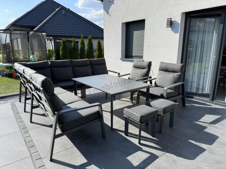 Grafitowe meble ogrodowe - narożnik modułowy, regulowane fotele i pufy - Renalo Corner XL
