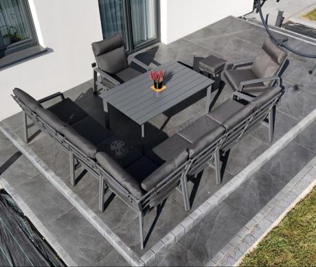 Grafitowe meble ogrodowe - narożnik modułowy, regulowane fotele i pufy - Renalo Corner XL