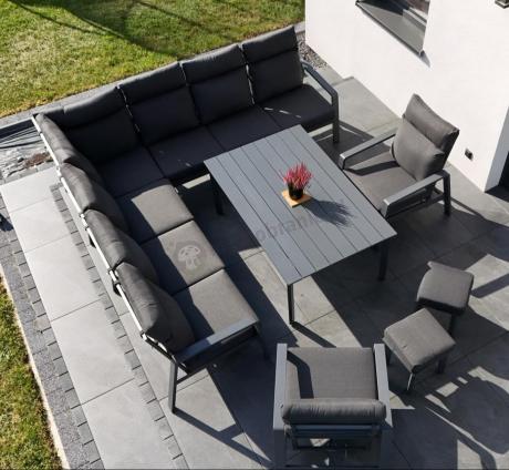 Grafitowe meble ogrodowe - narożnik modułowy, regulowane fotele i pufy - Renalo Corner XL