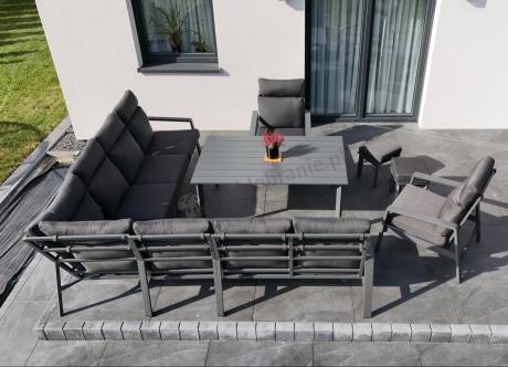 Grafitowe meble ogrodowe - narożnik modułowy, regulowane fotele i pufy - Renalo Corner XL