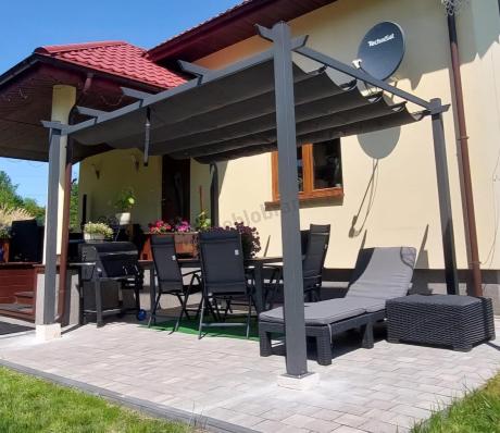 Grafitowe meble ogrodowe aluminiowe - stół 180cm i składane krzesła - Kanbery Antracite 8+1