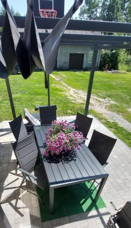 Grafitowe meble ogrodowe aluminiowe - stół 180cm i składane krzesła - Kanbery Antracite 8+1