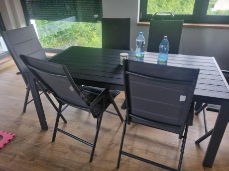 Grafitowe meble ogrodowe aluminiowe - stół 180cm i składane krzesła - Kanbery Antracite 8+1