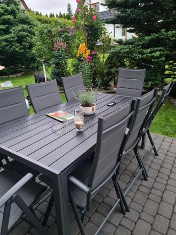 Grafitowe meble ogrodowe aluminiowe - stół 180cm i składane krzesła - Kanbery Antracite 8+1