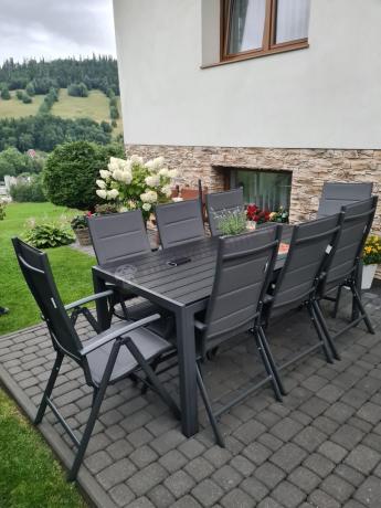 Grafitowe meble ogrodowe aluminiowe - stół 180cm i składane krzesła - Kanbery Antracite 8+1