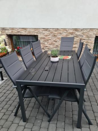 Grafitowe meble ogrodowe aluminiowe - stół 180cm i składane krzesła - Kanbery Antracite 8+1