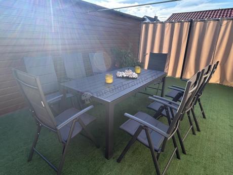 Grafitowe meble ogrodowe aluminiowe - stół 180cm i składane krzesła - Kanbery Antracite 8+1