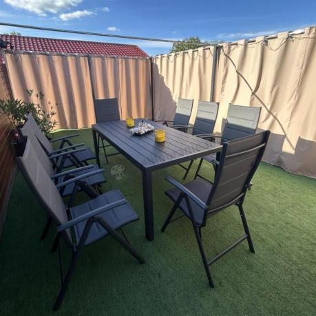 Grafitowe meble ogrodowe aluminiowe - stół 180cm i składane krzesła - Kanbery Antracite 8+1