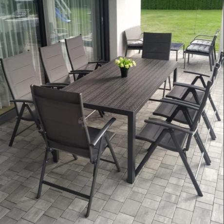 Grafitowe meble ogrodowe aluminiowe - stół 180cm i składane krzesła - Kanbery Antracite 8+1