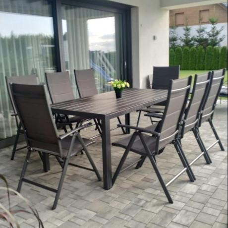 Grafitowe meble ogrodowe aluminiowe - stół 180cm i składane krzesła - Kanbery Antracite 8+1