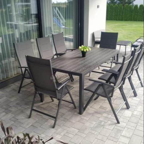 Grafitowe meble ogrodowe aluminiowe - stół 180cm i składane krzesła - Kanbery Antracite 8+1