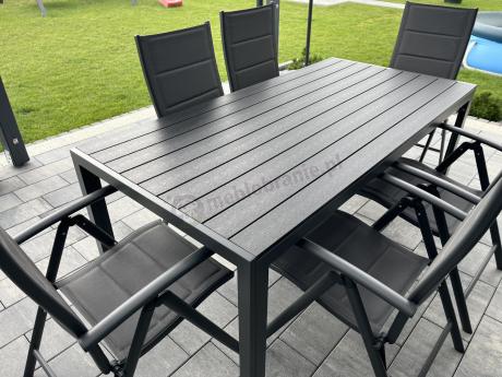 Grafitowe meble ogrodowe aluminiowe - stół 180cm i składane krzesła - Kanbery Antracite 8+1