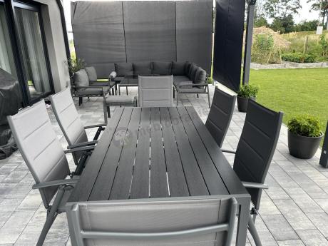 Grafitowe meble ogrodowe aluminiowe - stół 180cm i składane krzesła - Kanbery Antracite 8+1